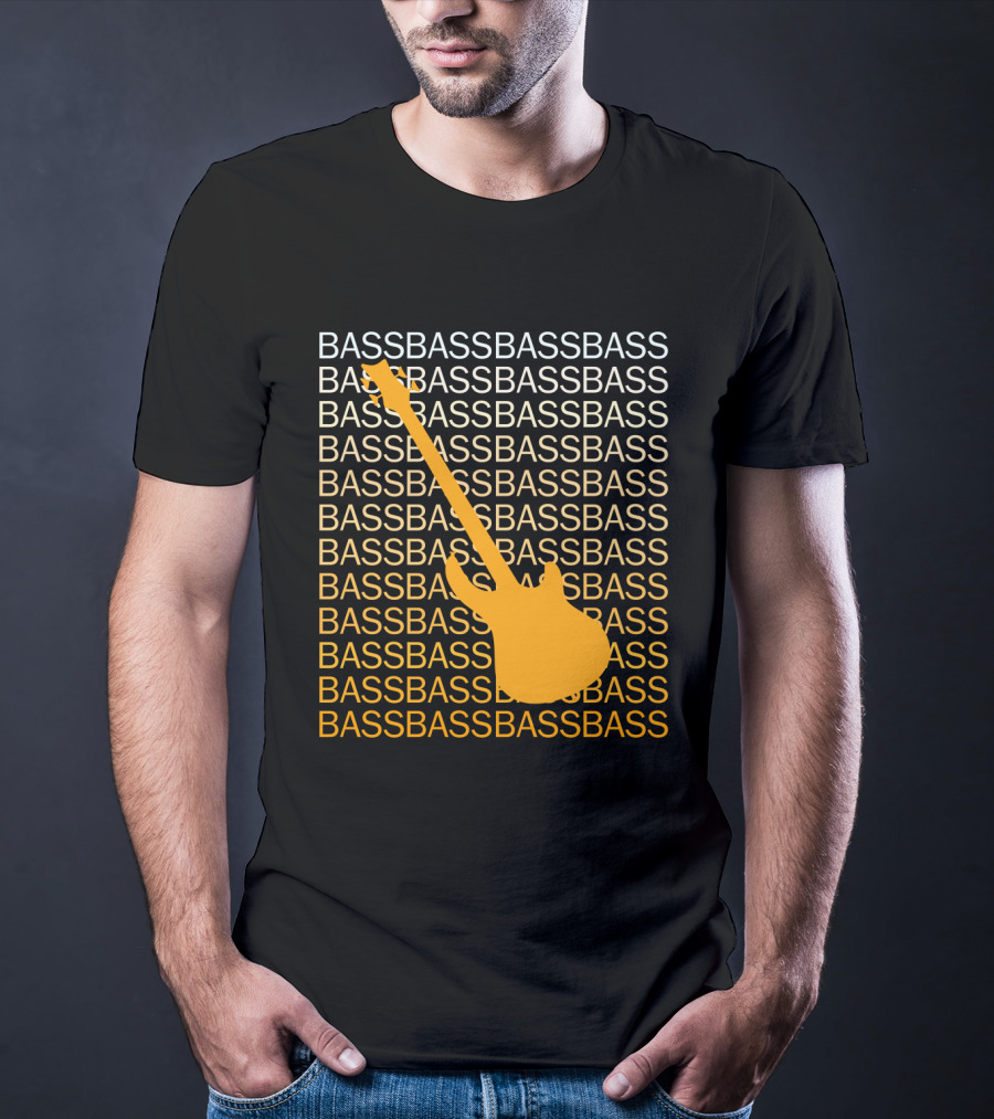Bass Guitar Silhouette With Repeated Bass Text T-Shirt