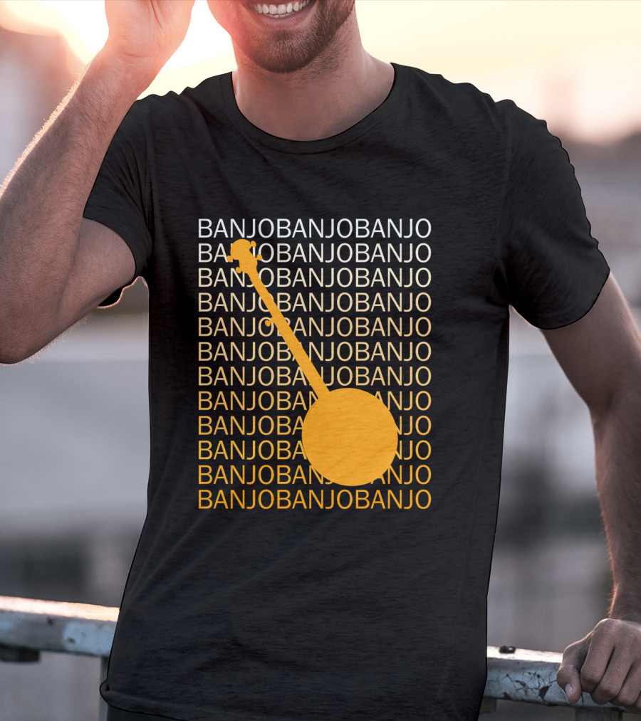 Banjo Repetition With Bold Orange Silhouette Highlight T-Shirt