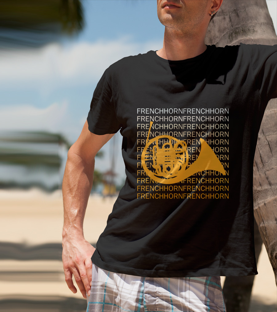 Repeating French Horn Text With Yellow Instrument T-Shirt
