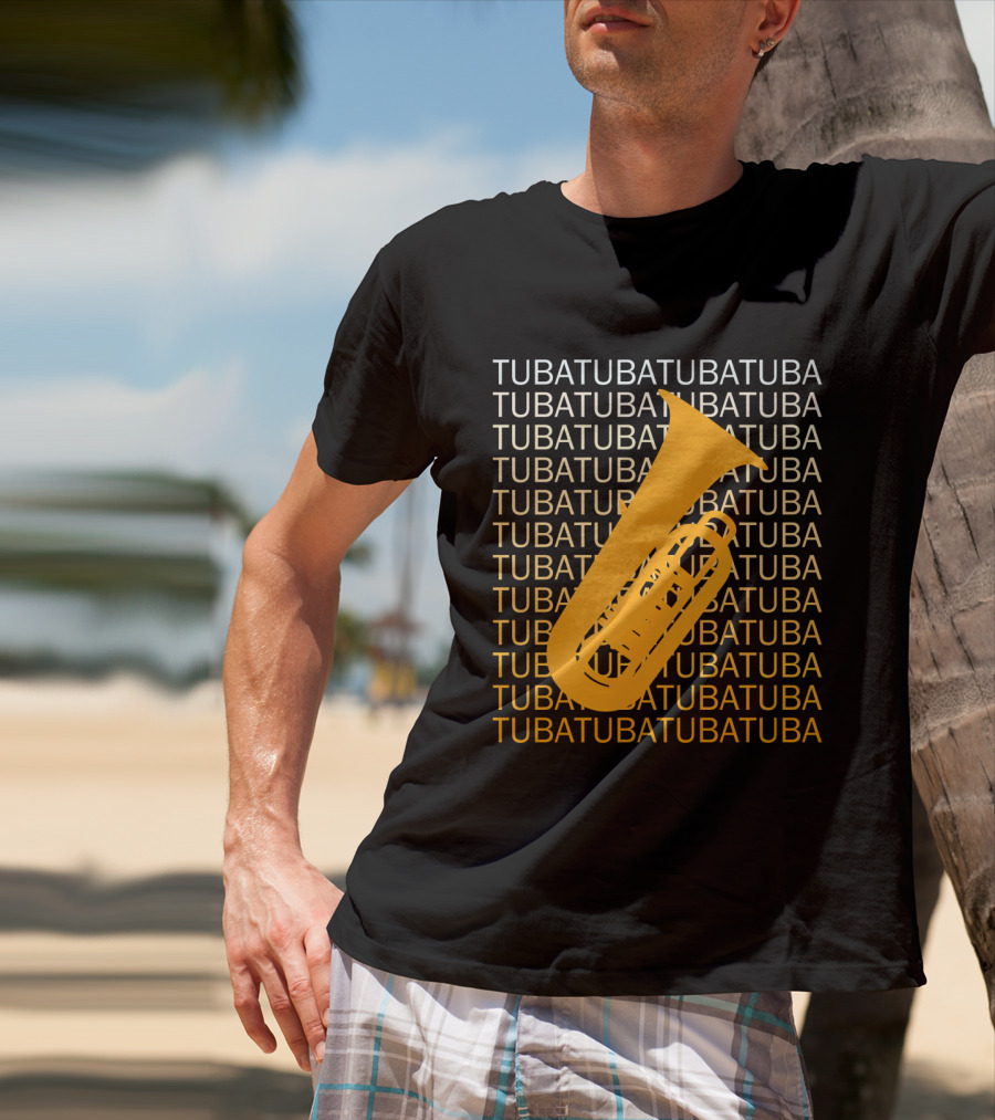 Tuba Repeated Text Pattern With Bold Tuba Image T-Shirt