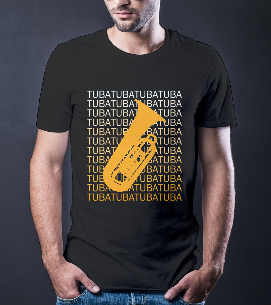 Tuba Repeated Text Pattern With Bold Tuba Image T-Shirt