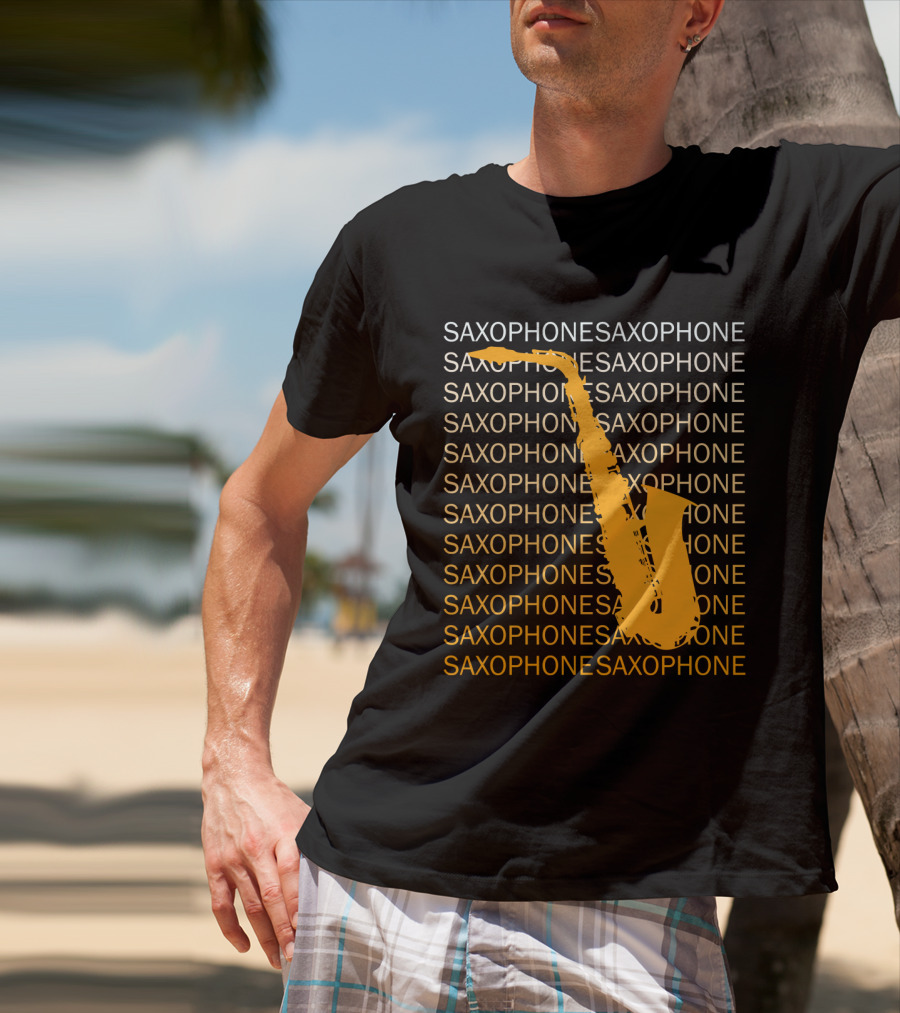Saxophone Repeated Pattern With Bold Orange Saxophone Highlight T-Shirt