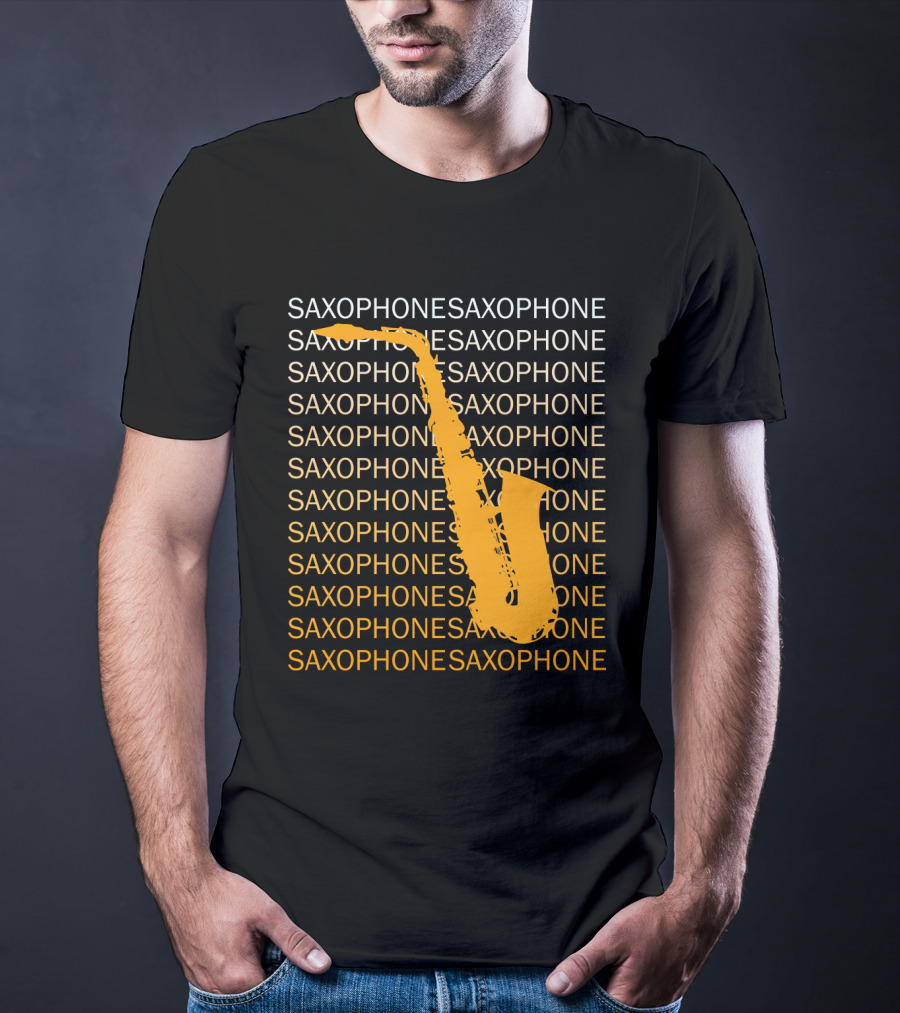Saxophone Repeated Pattern With Bold Orange Saxophone Highlight T-Shirt