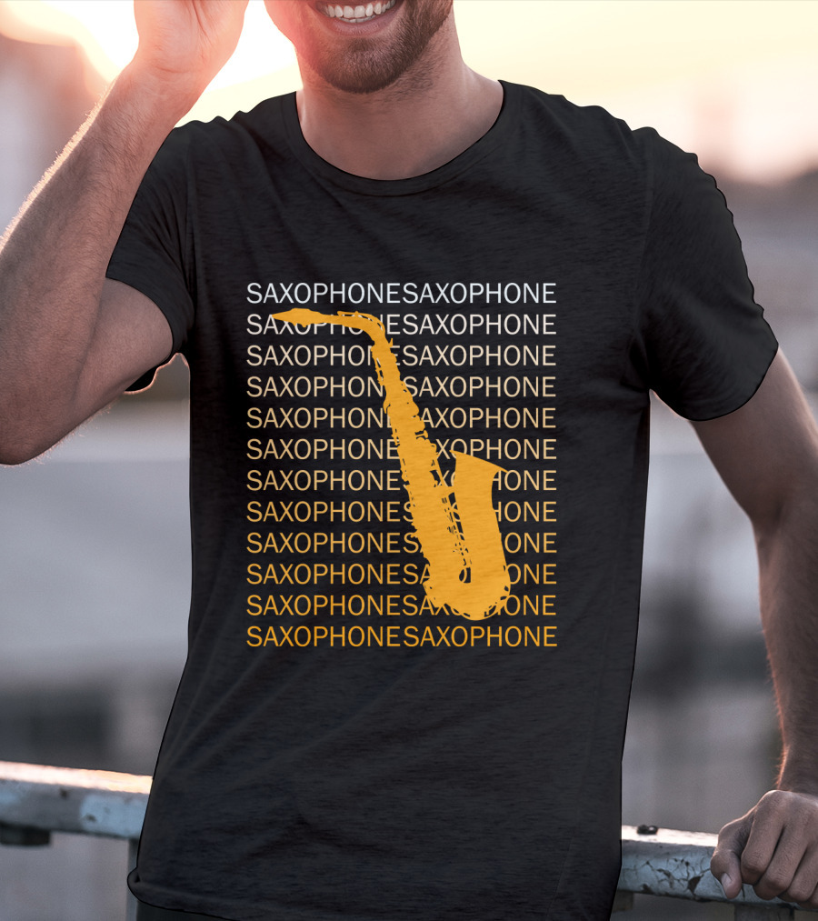 Saxophone Repeated Pattern With Bold Orange Saxophone Highlight T-Shirt