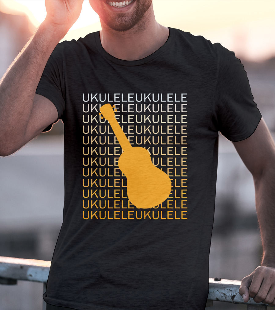 Repeating Ukulele Text With Orange Ukulele T-Shirt