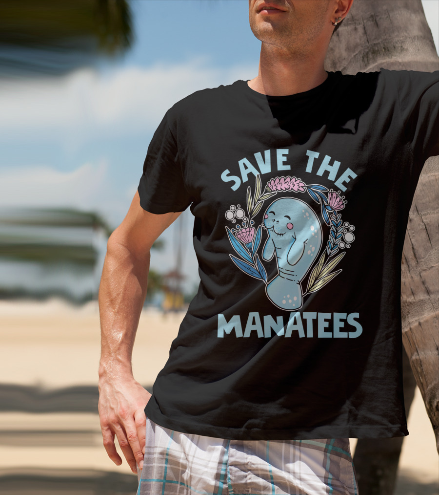 SAVE THE MANATEES Save The Manatees Manatee Surrounded By Flowers And Bubbles T-Shirt