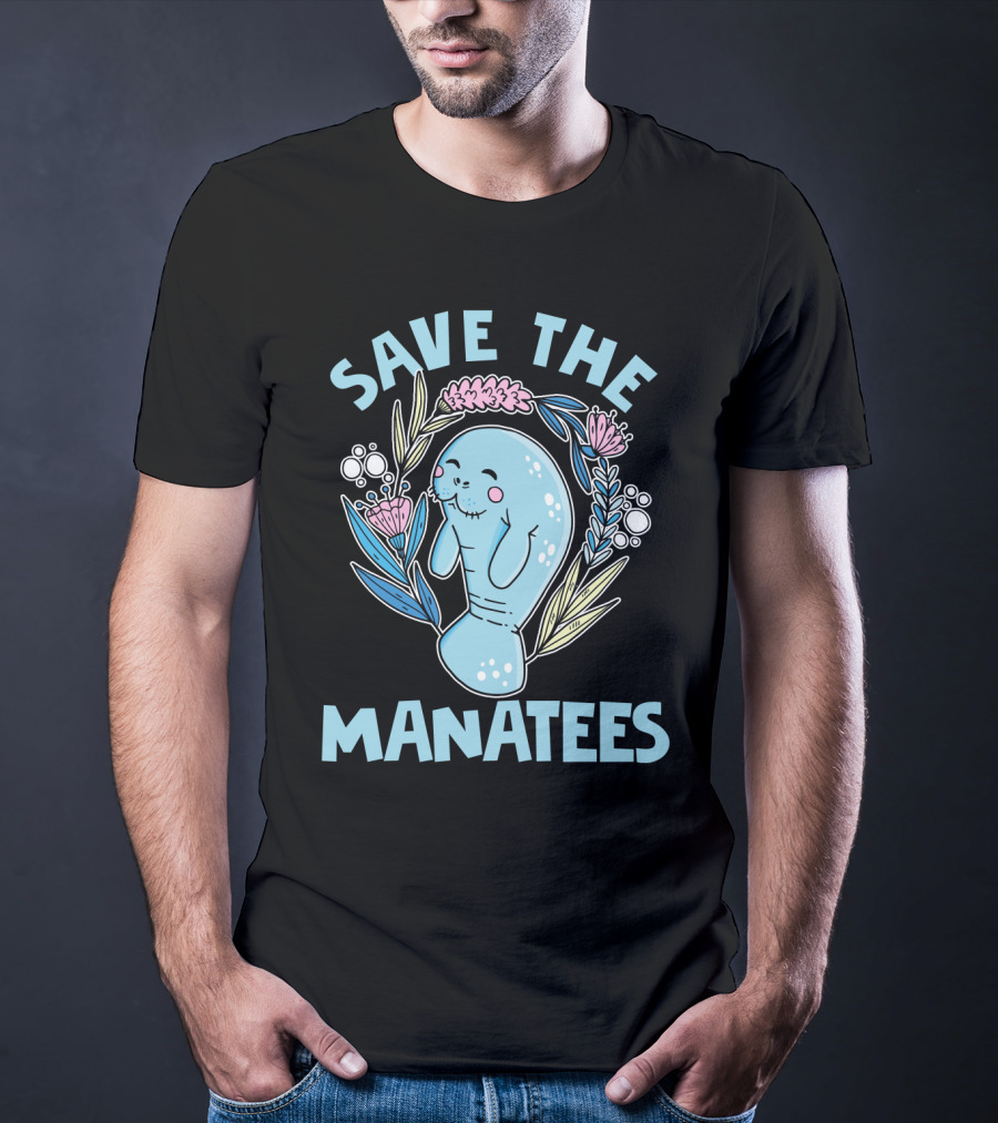 SAVE THE MANATEES Save The Manatees Manatee Surrounded By Flowers And Bubbles T-Shirt
