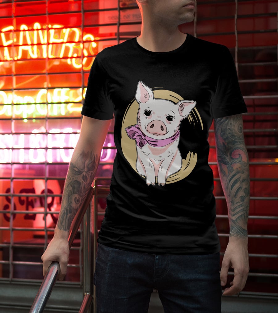 Funny Pig Wearing Pink Scarf T-Shirt