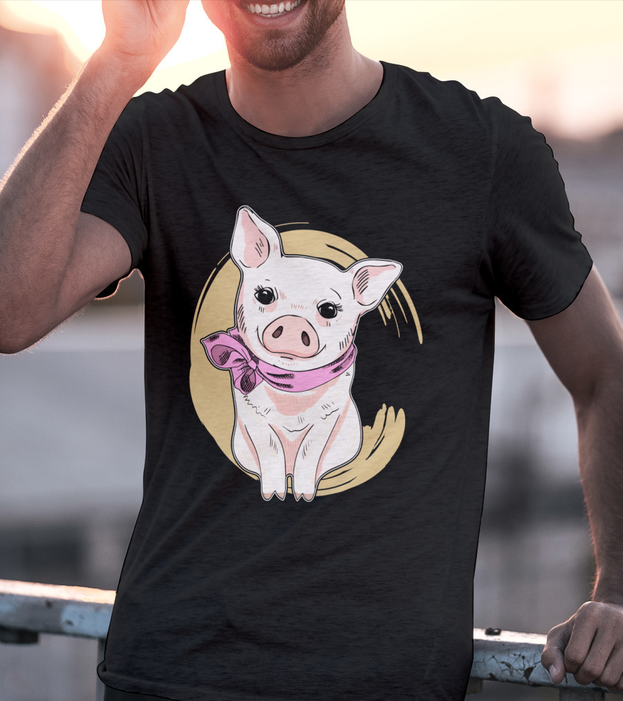 Funny Pig Wearing Pink Scarf T-Shirt