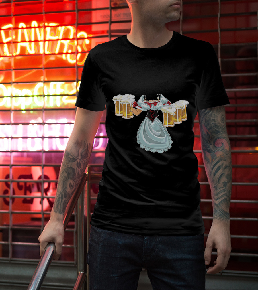 Dirndl Fraulein Oktoberfest Costume With Beer Mugs T-Shirt