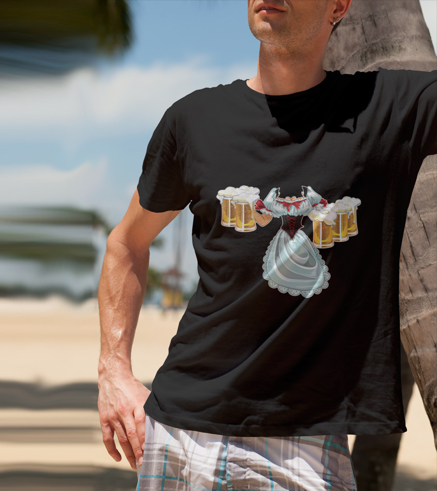 Dirndl Fraulein Oktoberfest Costume With Beer Mugs T-Shirt