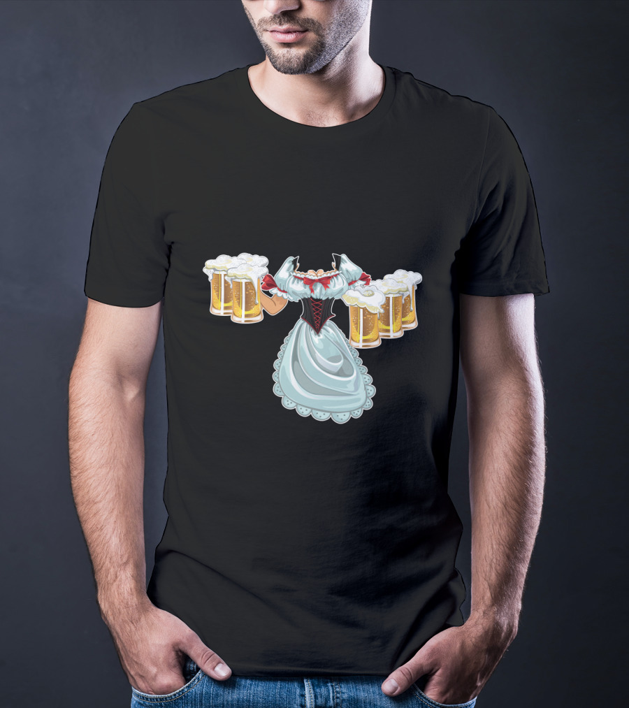 Dirndl Fraulein Oktoberfest Costume With Beer Mugs T-Shirt
