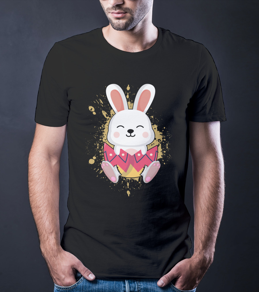 Funny Bunny Easter Rabbit In Colorful Egg Burst T-Shirt