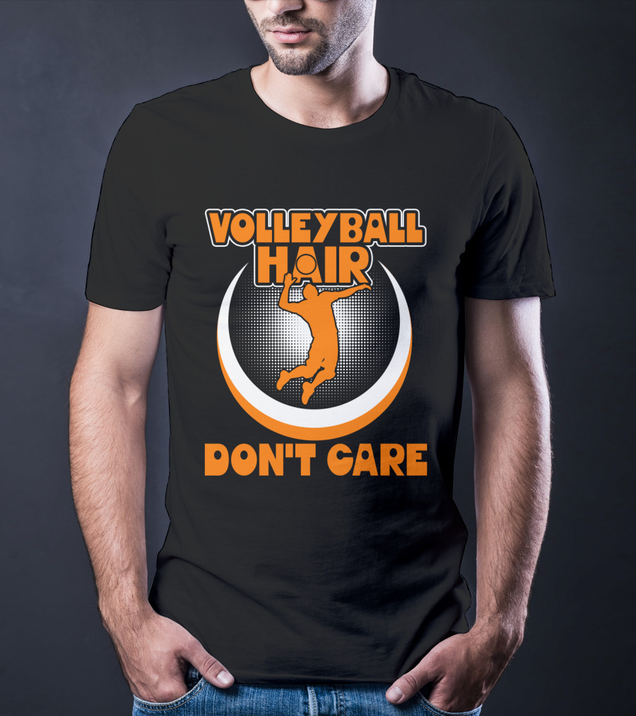 Volleyball Hair Don't Care Jumping Spiker Retro Circle T-Shirt