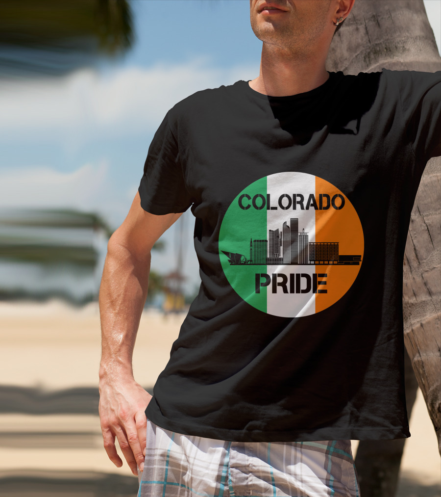 Colorado Pride Skyline With Irish Flag Background T-Shirt