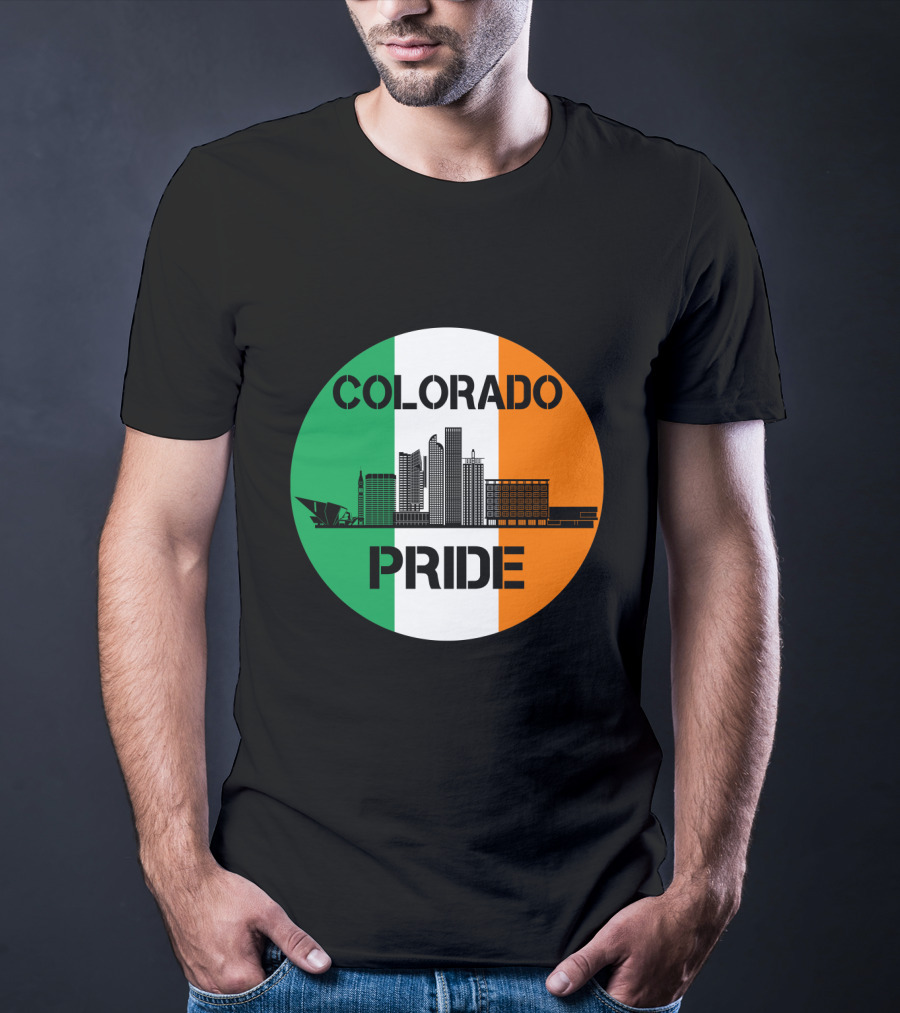 Colorado Pride Skyline With Irish Flag Background T-Shirt
