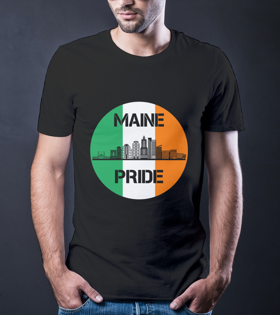 Maine Pride City Skyline With Irish Flag Colors Maine T-Shirt