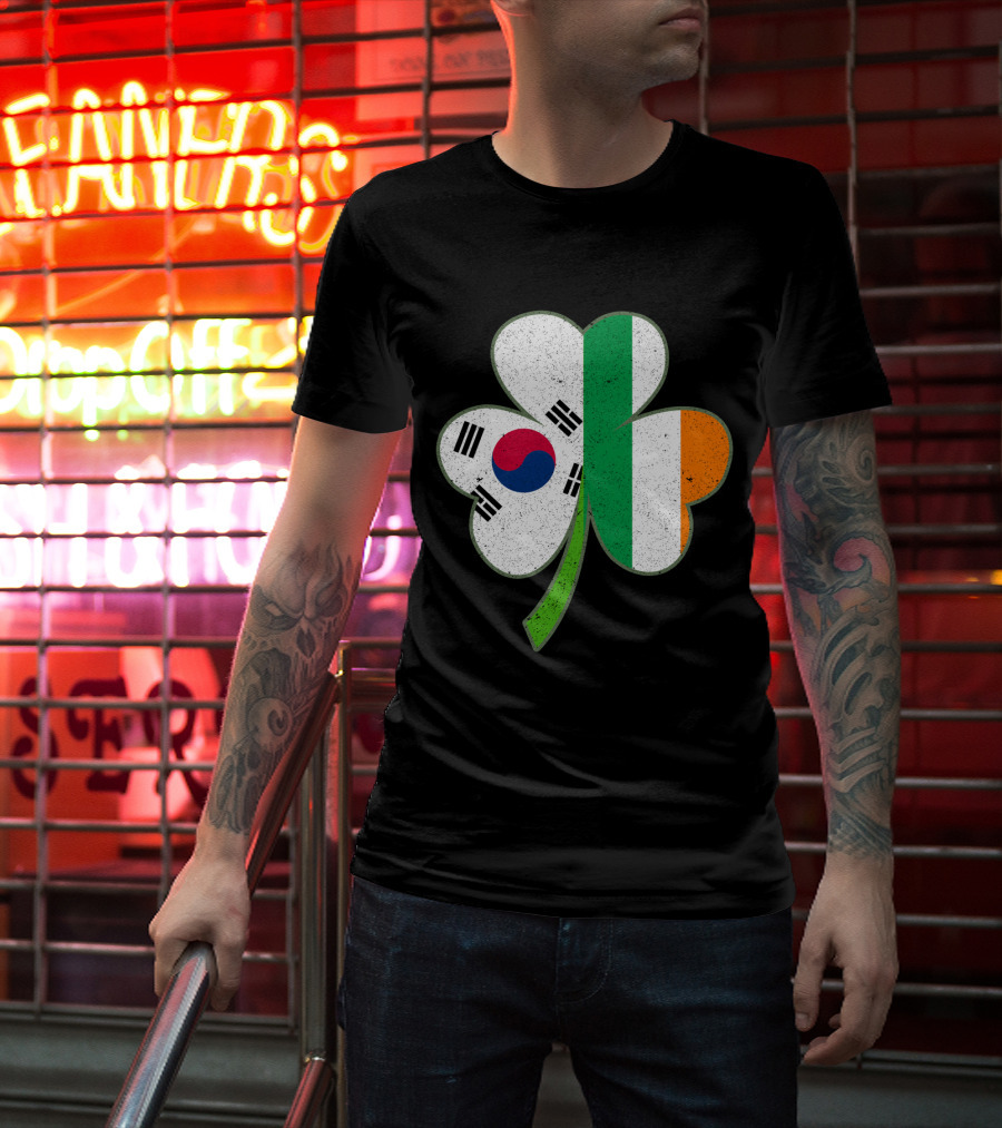 St Patricks Day Irish Korean Shamrock Green Clover Flag Fusion T-Shirt
