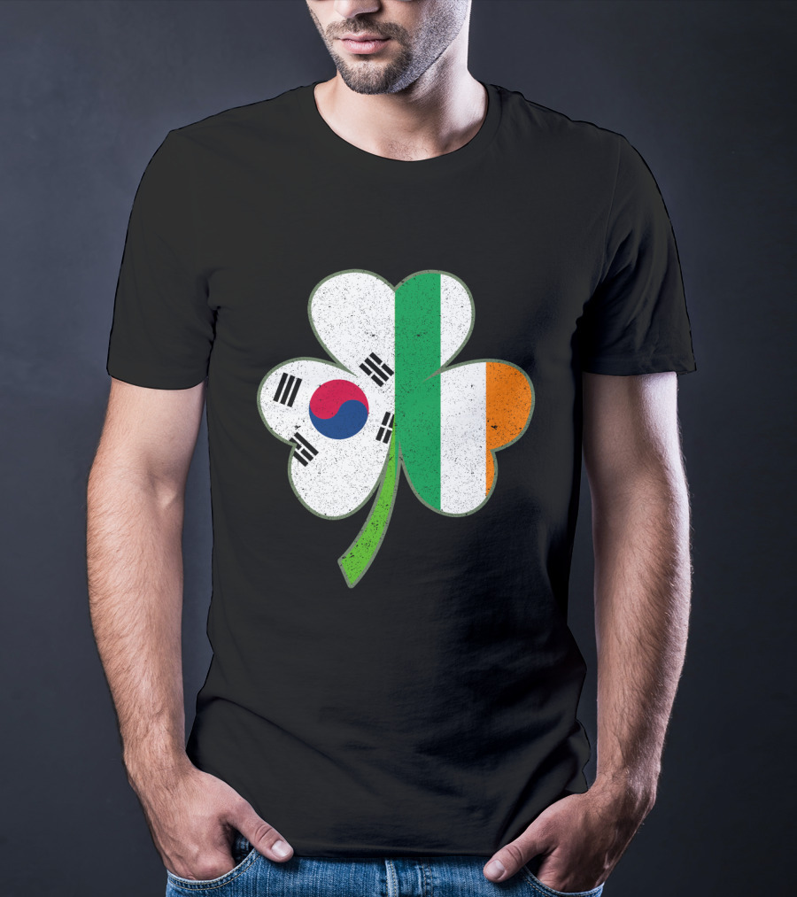 St Patricks Day Irish Korean Shamrock Green Clover Flag Fusion T-Shirt