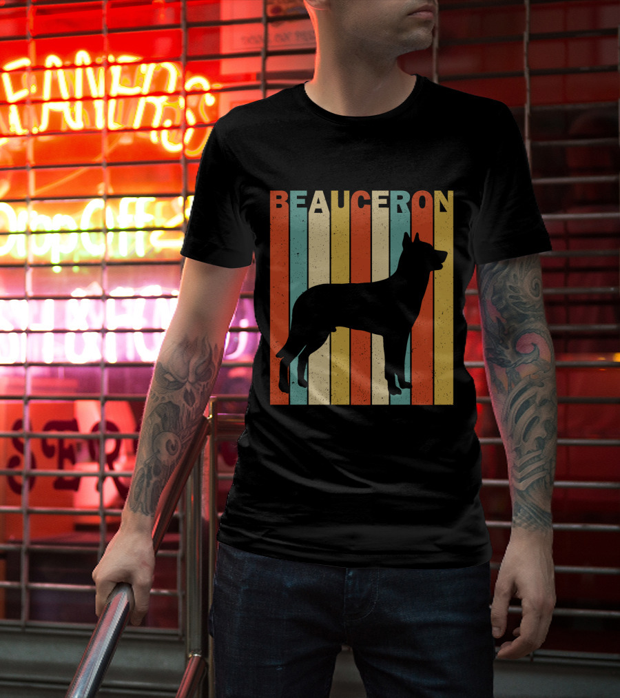 Beauceron Retro Silhouette Vertical Stripes T-Shirt
