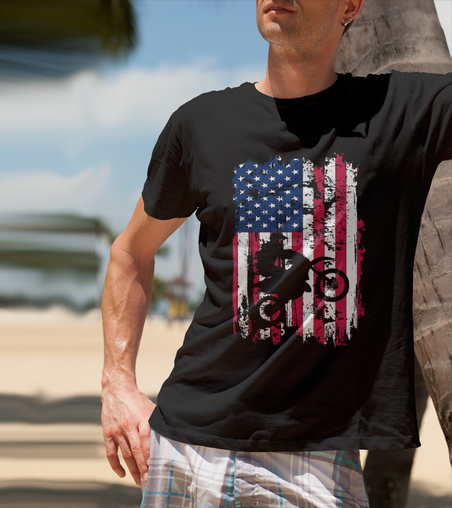 Motorcross Vintage American Flag Dirt Biking MotoX Racing T-Shirt