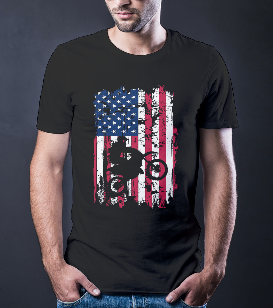 Motorcross Vintage American Flag Dirt Biking MotoX Racing T-Shirt