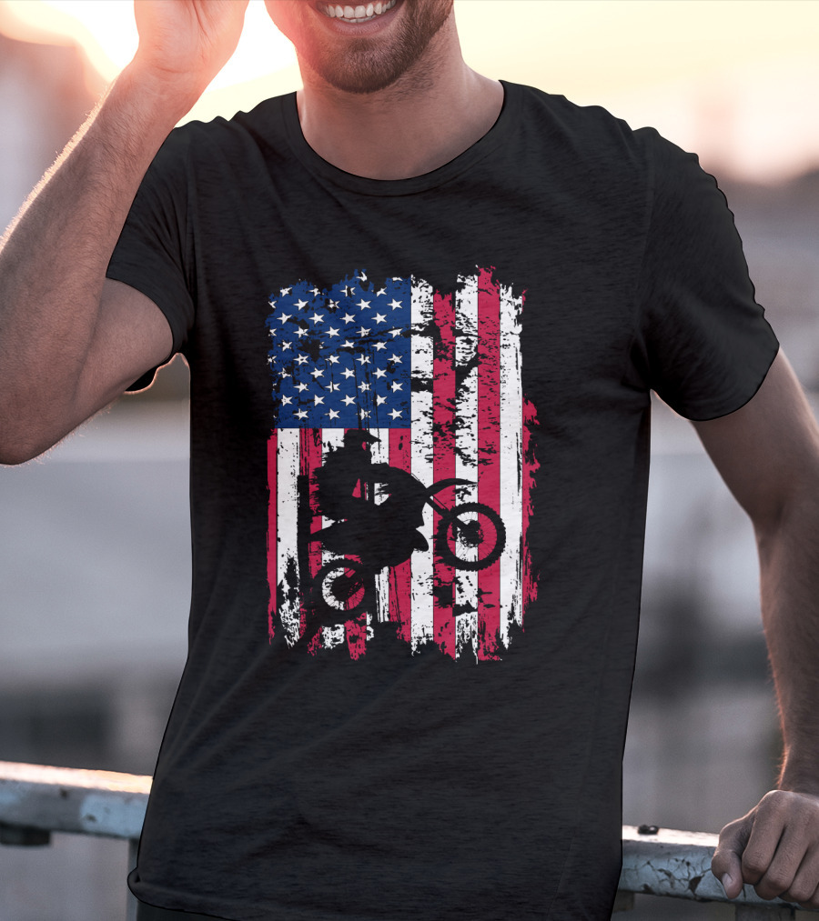 Motorcross Vintage American Flag Dirt Biking MotoX Racing T-Shirt
