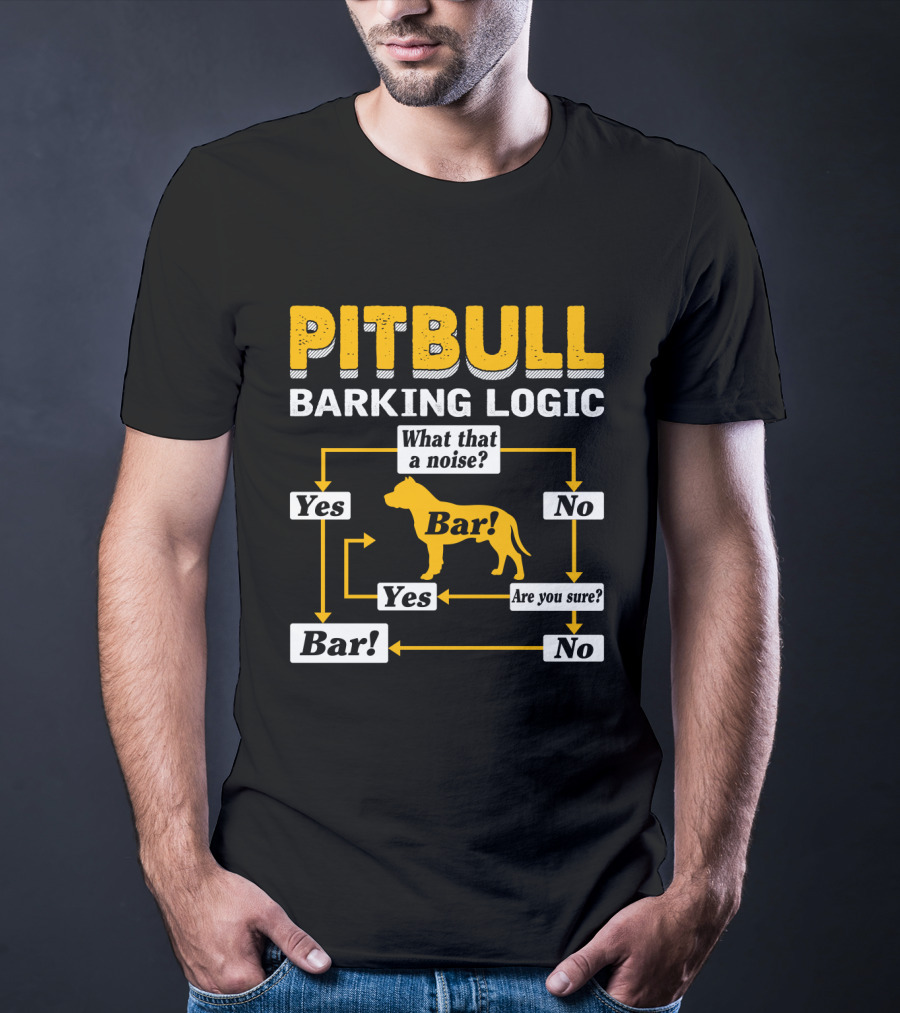 PITBULL BARKING LOGIC What That A Noise Are You Sure Yes No Bar T-Shirt
