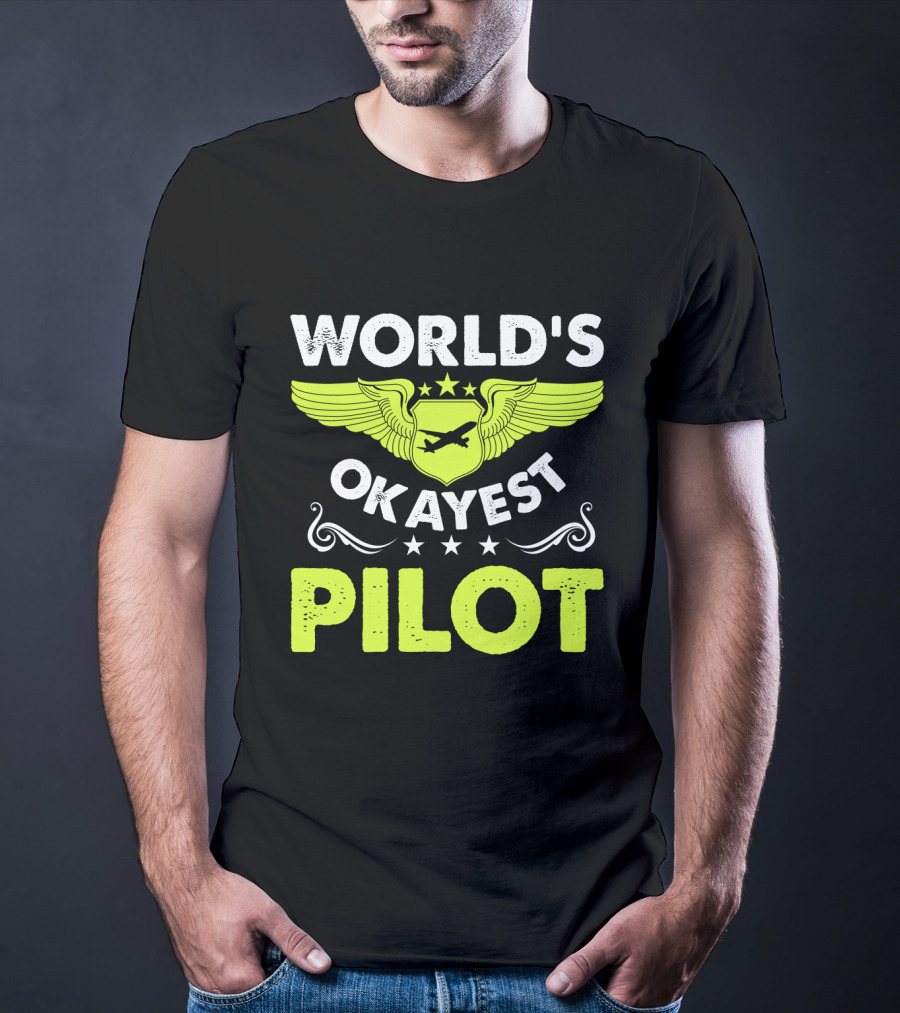 WORLD'S OKAYEST PILOT Wing Emblem Stars T-Shirt