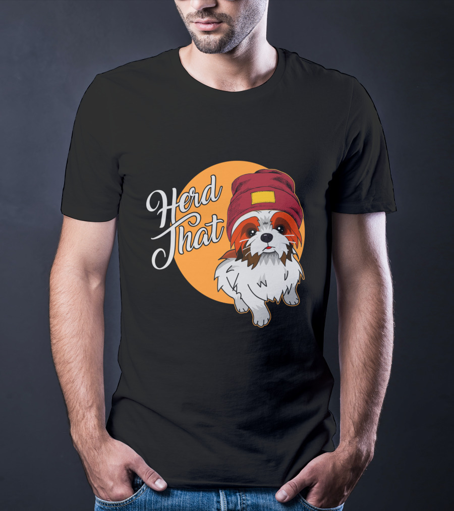 Herd That Shih Tzu Animal Lover Dog With Hat Sketch T-Shirt