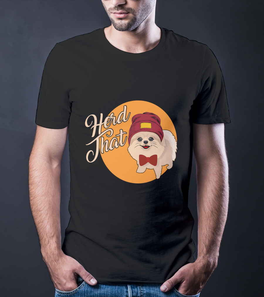 Herd That Funny Pomeranian Animal Lover Dog With Hat And Bowtie T-Shirt