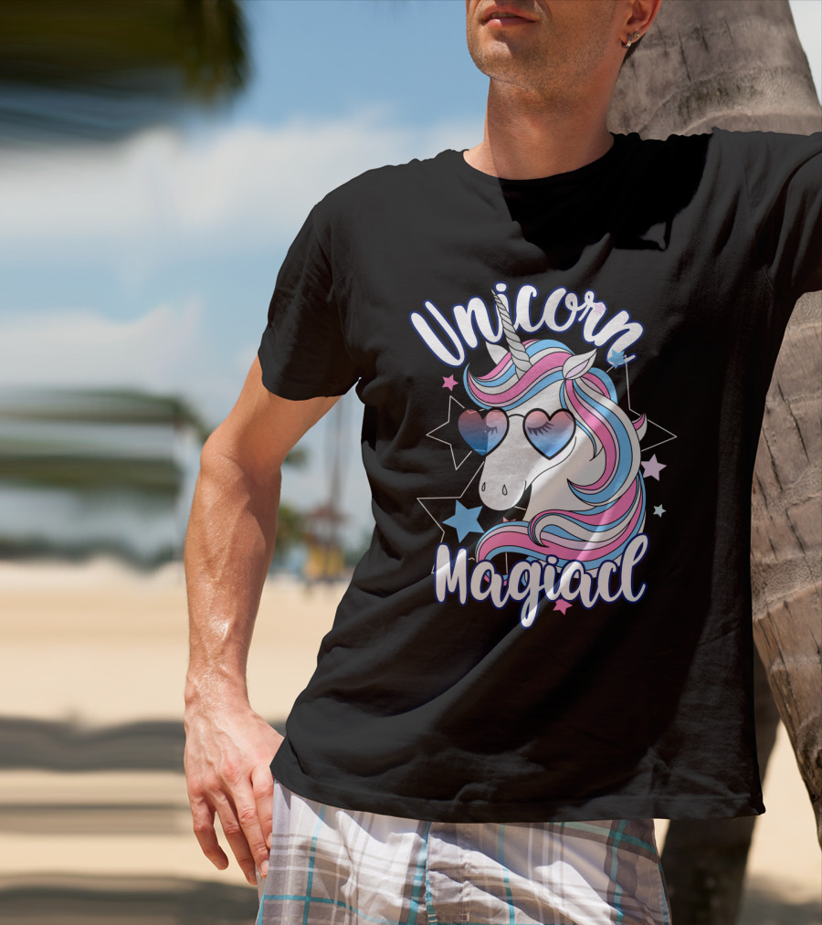Unicorn Magiacl Rainbow Heart Sunglasses Stars T-Shirt