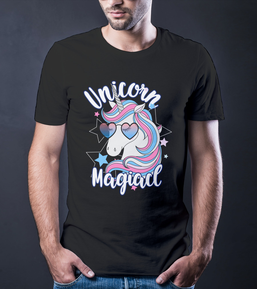 Unicorn Magiacl Rainbow Heart Sunglasses Stars T-Shirt