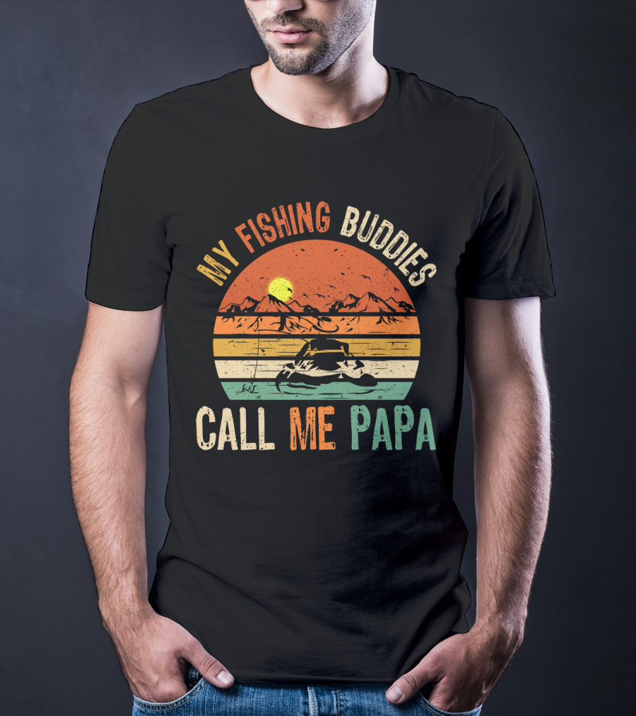 My Fishing Buddies Call Me Papa Vintage Fisherman Retro Sunset T-Shirt