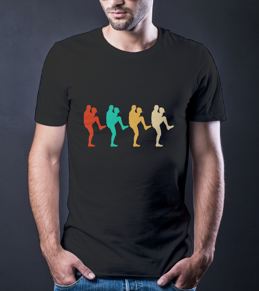 Vintage Baseball Pitching Silhouettes Multicolor T-Shirt