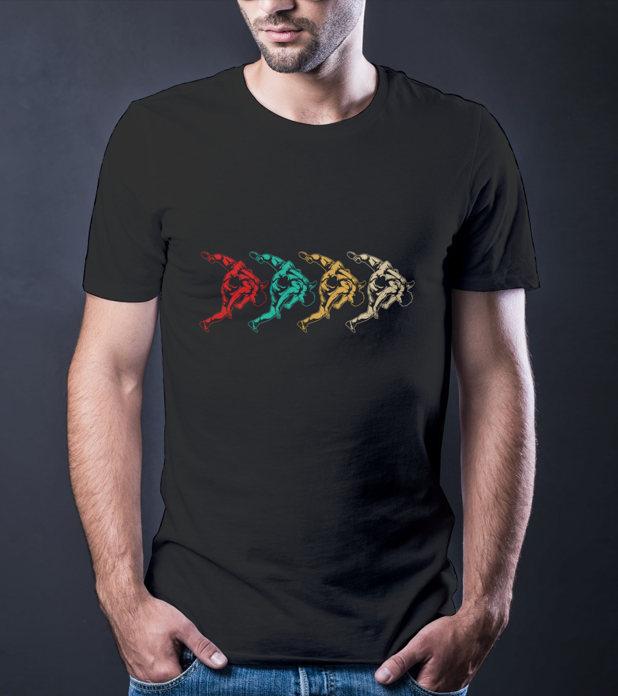 Vintage Wrestling Grappler Silhouette Multicolor Sequence T-Shirt