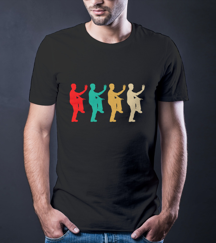 Vintage Kung Fu Fighting Silhouettes In Retro Colors T-Shirt
