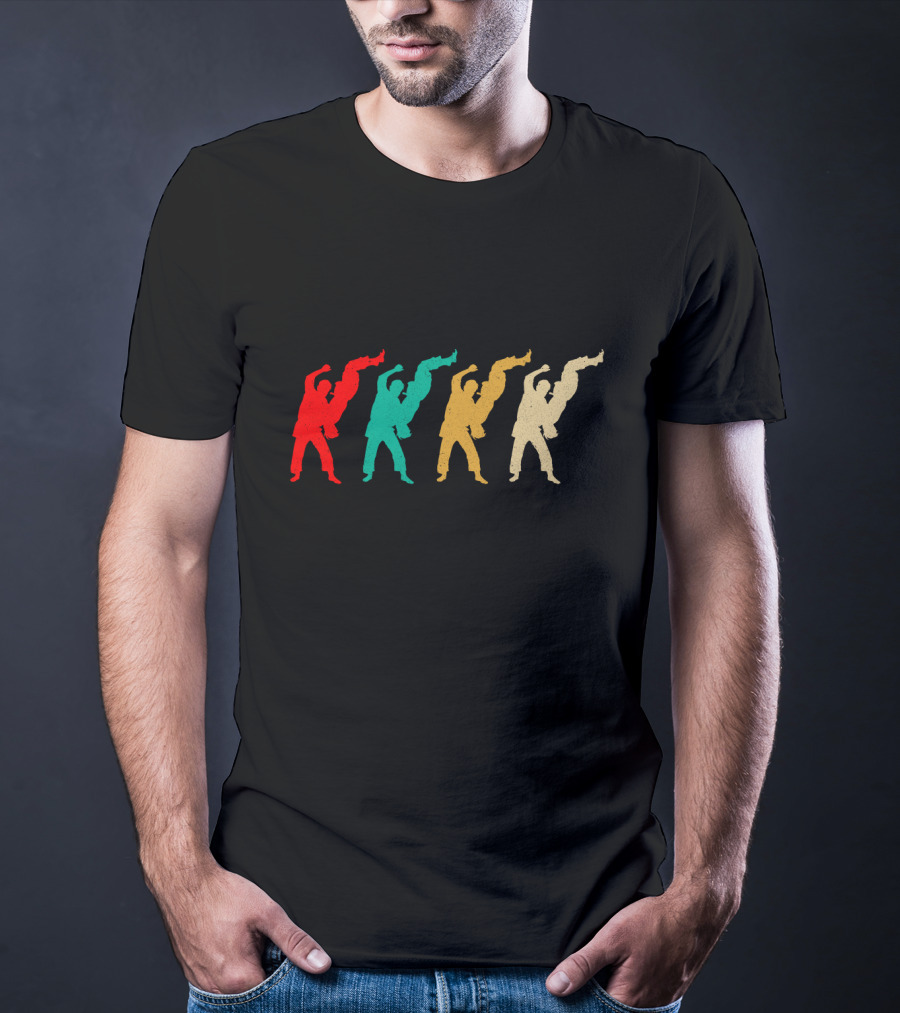 Vintage Jiu Jitsu Colorful Silhouettes Martial Arts T-Shirt