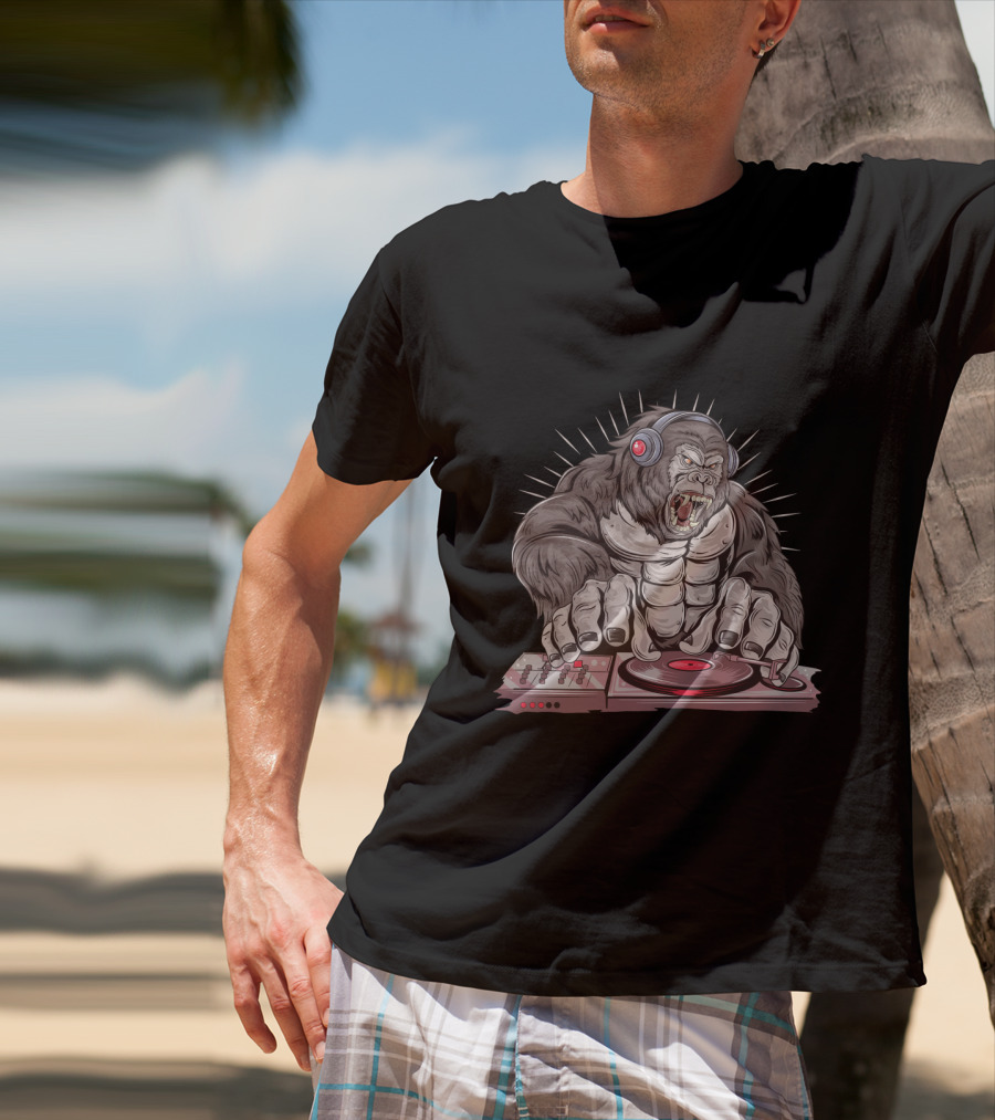 Funny Gorilla DJ With Headphones And Turntable T-Shirt