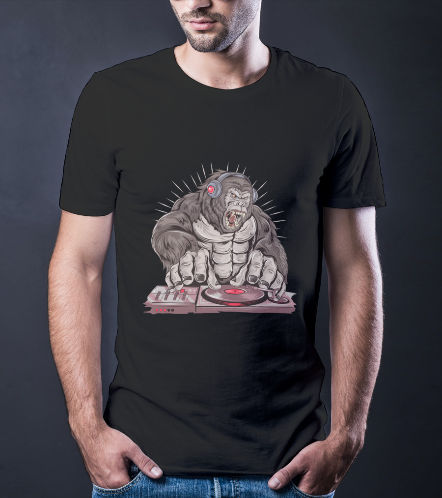 Funny Gorilla DJ With Headphones And Turntable T-Shirt