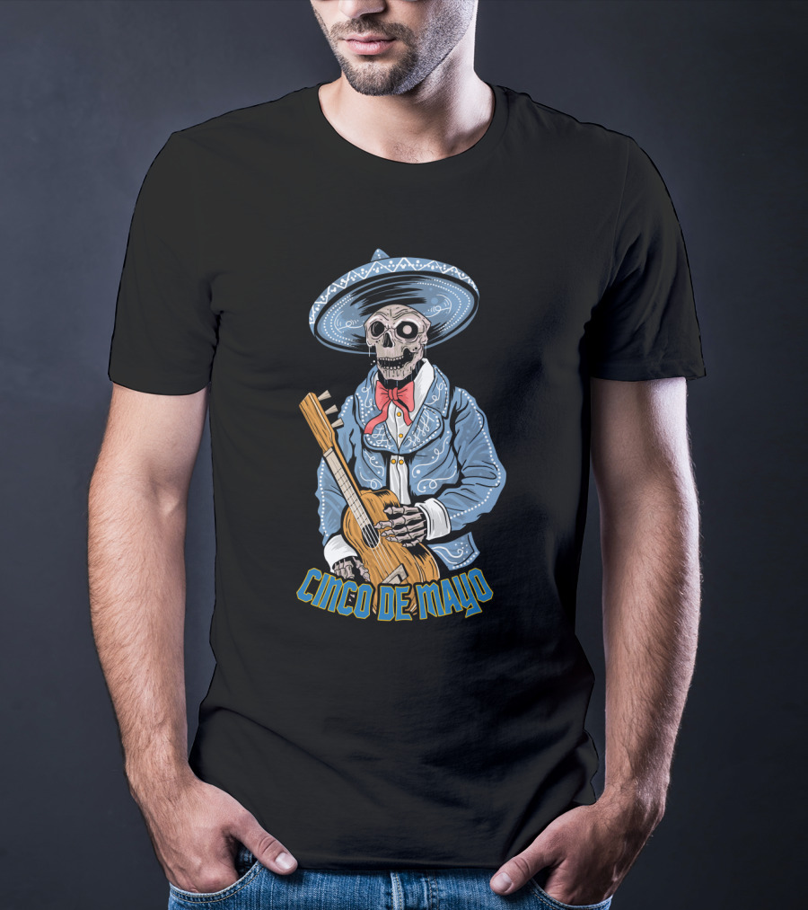 Cinco De Mayo Skull Mariachi With Guitar T-Shirt