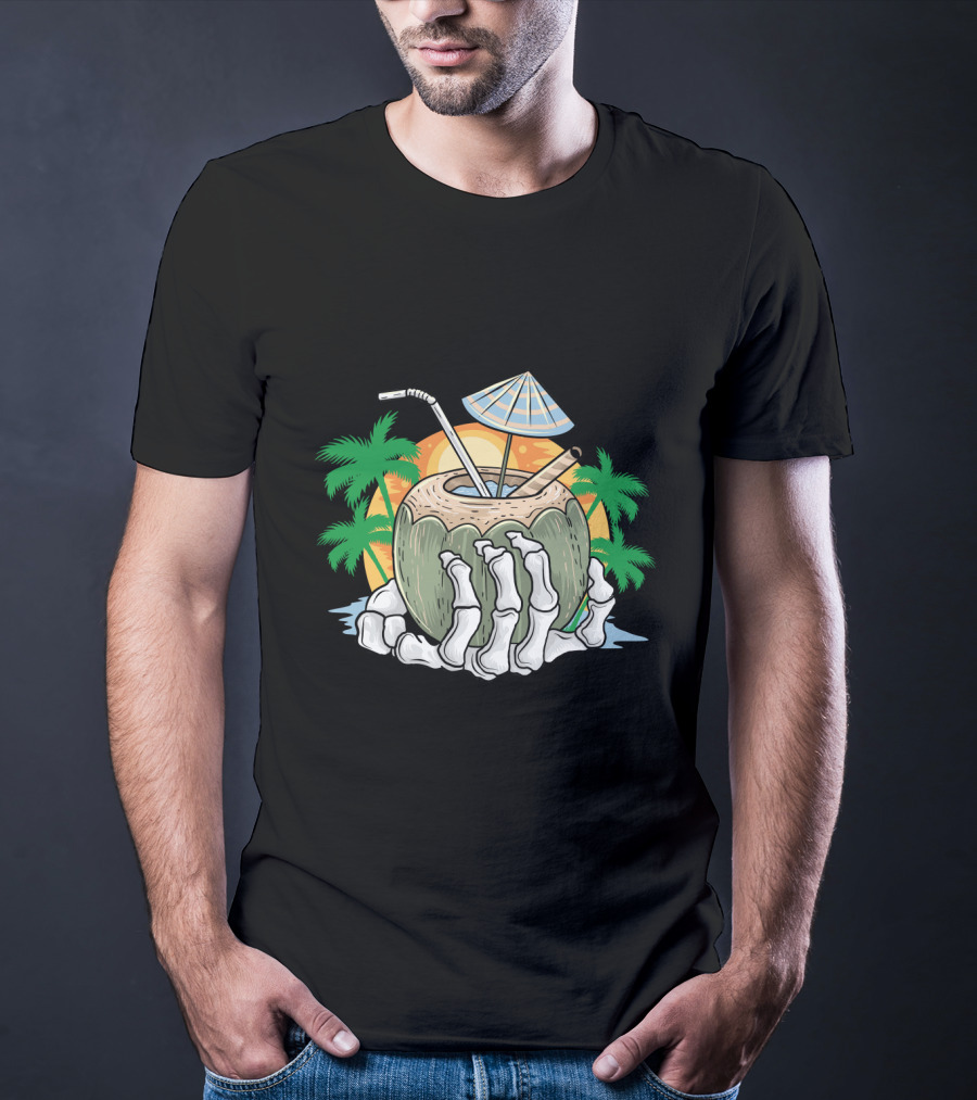 Summer Beach Skeleton Coconut Tree Sunset T-Shirt