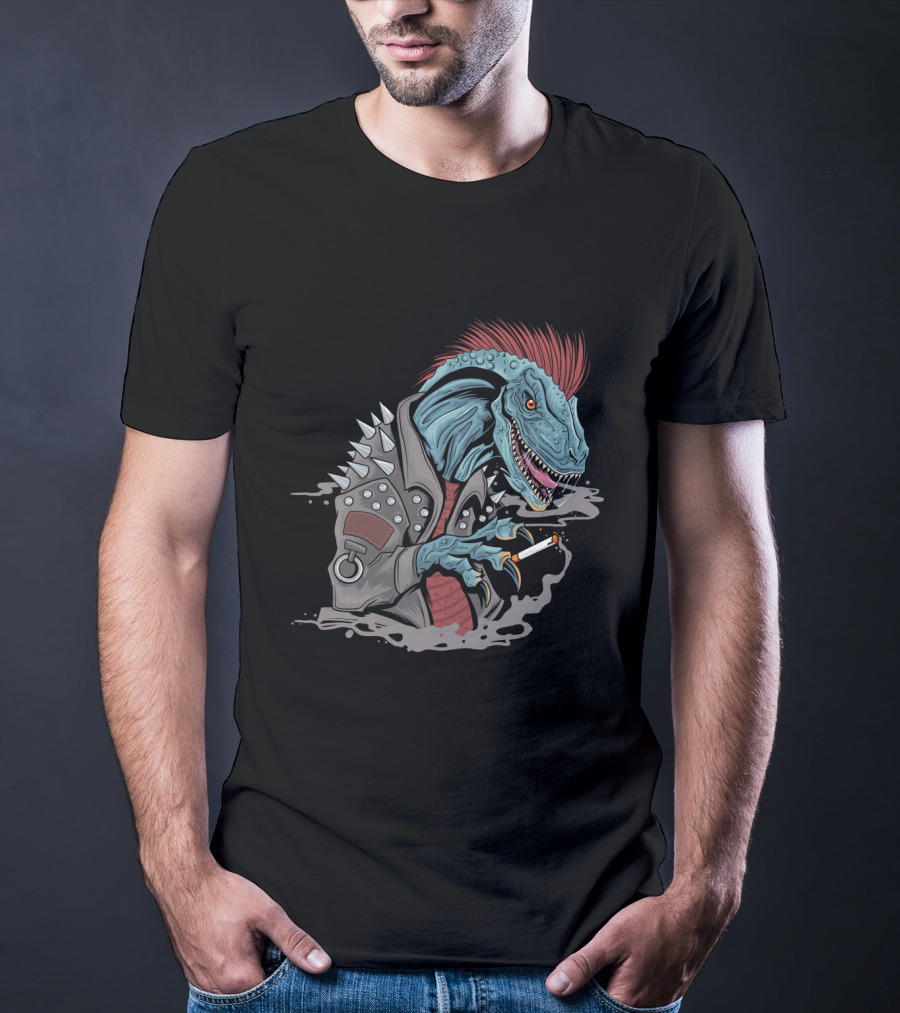 Punk Dinosaur With Spiked Jacket And Mohawk T-Shirt