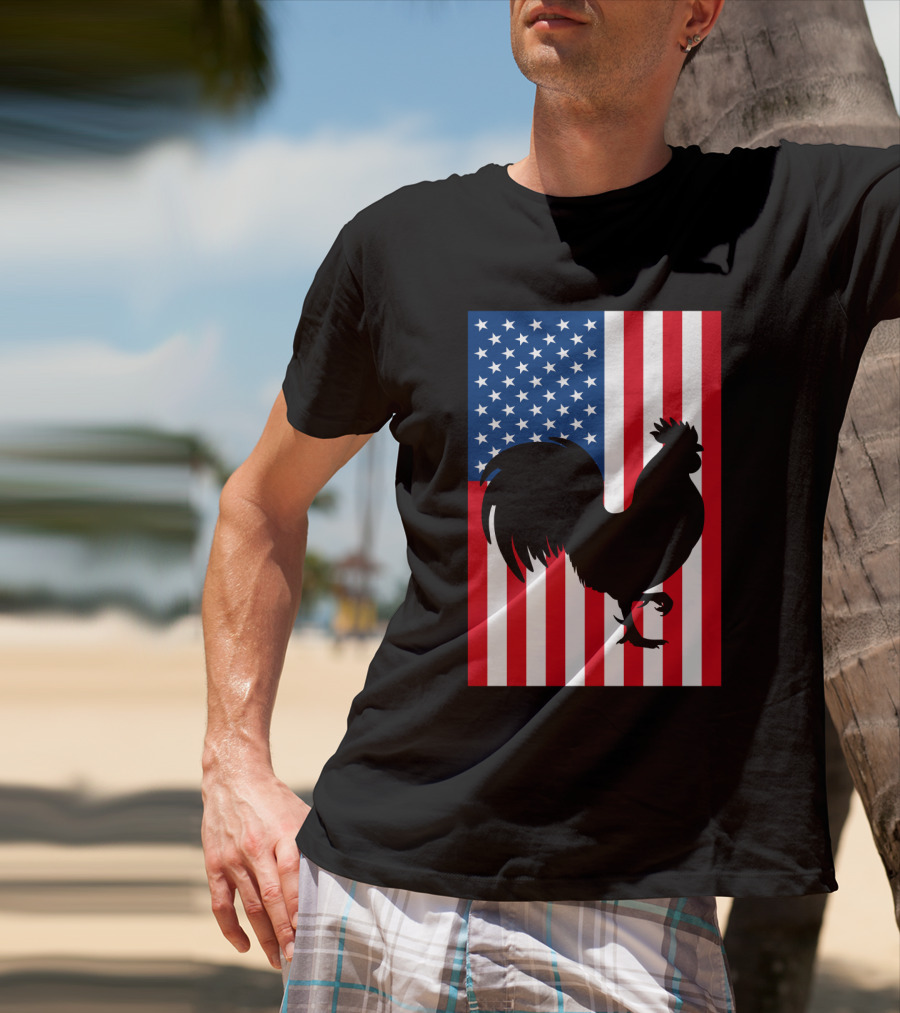 USA American Flag Rooster Silhouette T-Shirt