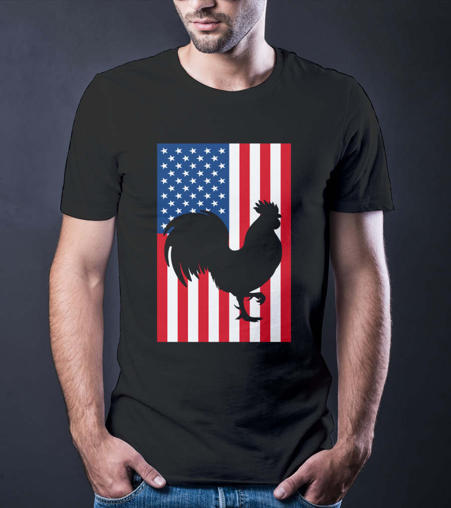 USA American Flag Rooster Silhouette T-Shirt