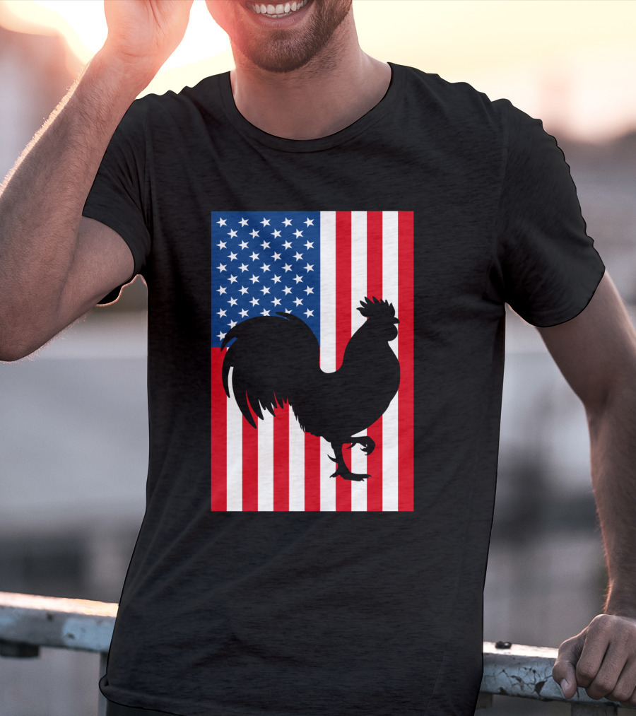 USA American Flag Rooster Silhouette T-Shirt