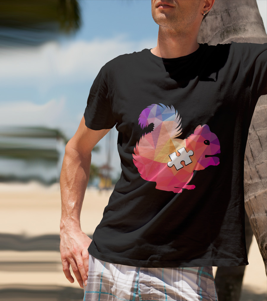 Squirrel Autism Awareness Puzzle Piece Geometric Multicolor T-Shirt