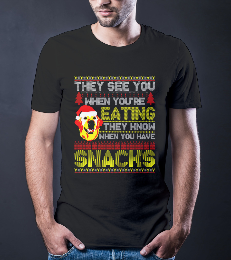 They See You When You're Eating They Know When You Have Snacks Labradoodle Christmas T-Shirt