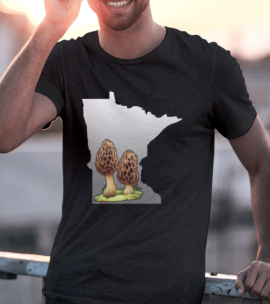 Minnesota Map With Two Morel Mushrooms In Front T-Shirt