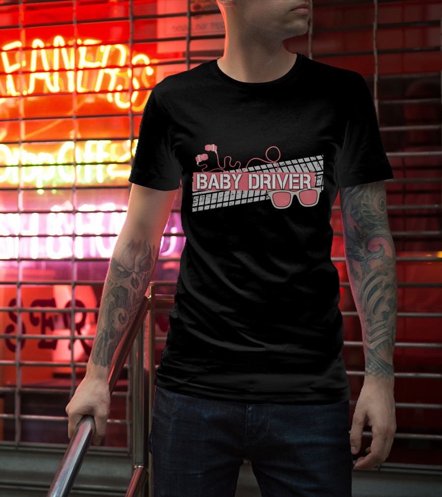 Baby Driver Tire Tracks Sunglasses And Headphones T-Shirt